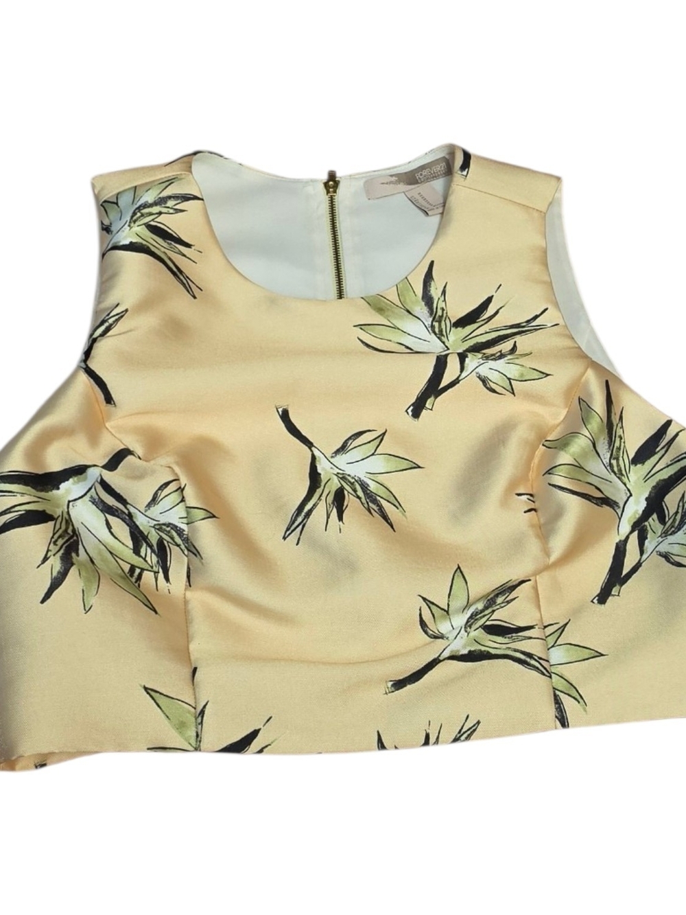 Forever 21 Yellow Floral Satin Crop Top